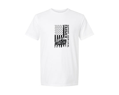 brand:Generic|color:White|Support Your Local Farmer American Flag Graphic T-Shirt