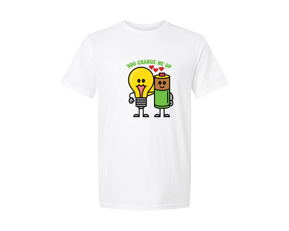brand:Generic|color:White|You Charge Me Up Cute Love Pun Design Graphic T-Shirt