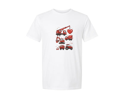 brand:Generic|color:White|Valentine Day Construction Vehicles Graphic T-Shirt