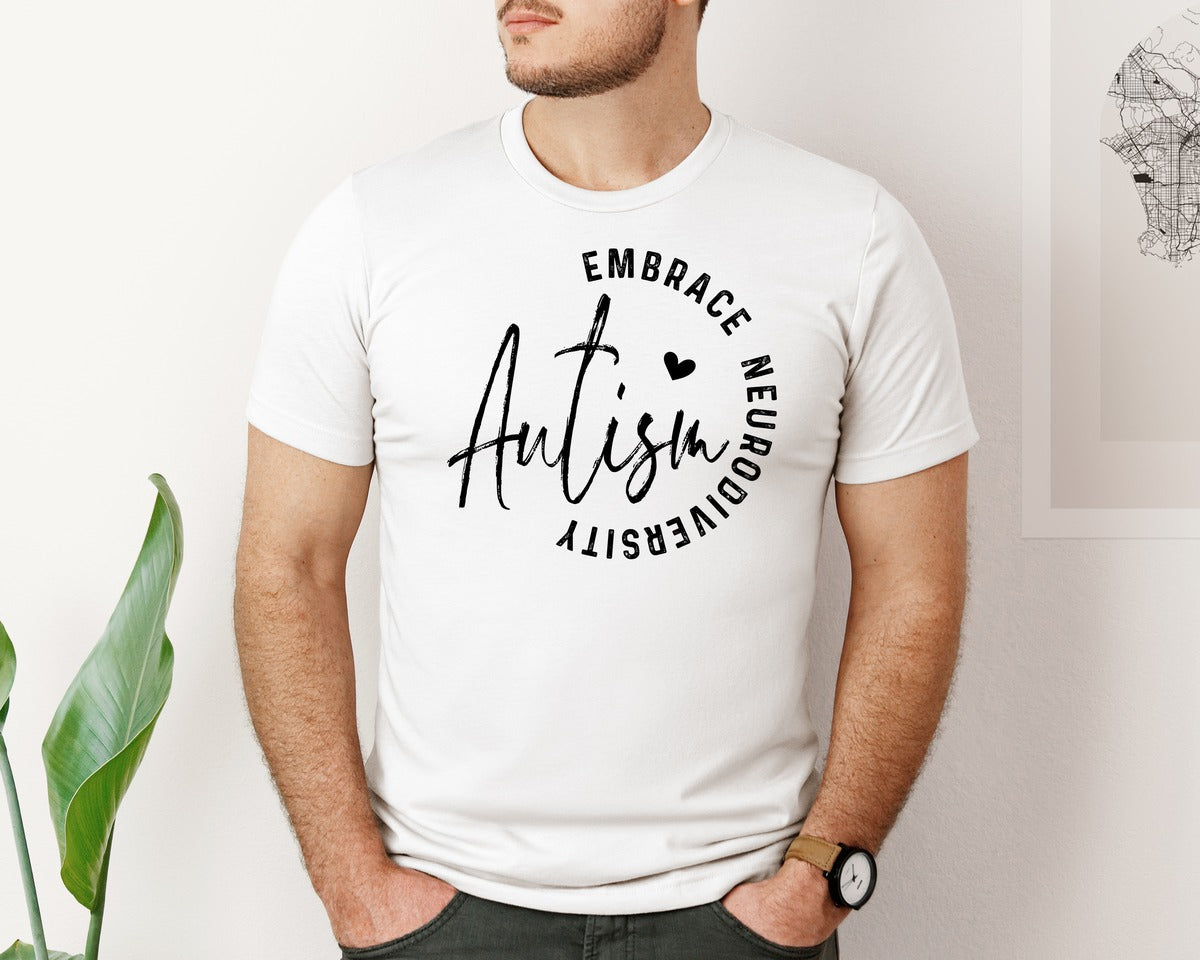 brand:Bella Canvas|color:White|Embrace Neurodiversity Autism Graphic T-Shirt