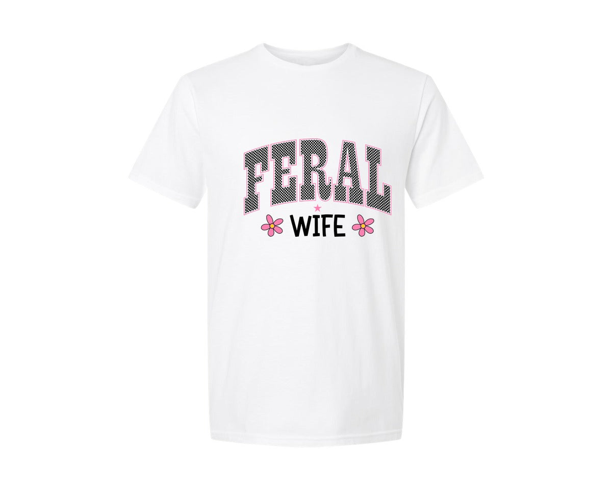 brand:Generic|color:White|Feral Wife Mom Funny Graphic T-Shirt