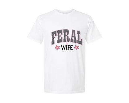 brand:Generic|color:White|Feral Wife Mom Funny Graphic T-Shirt