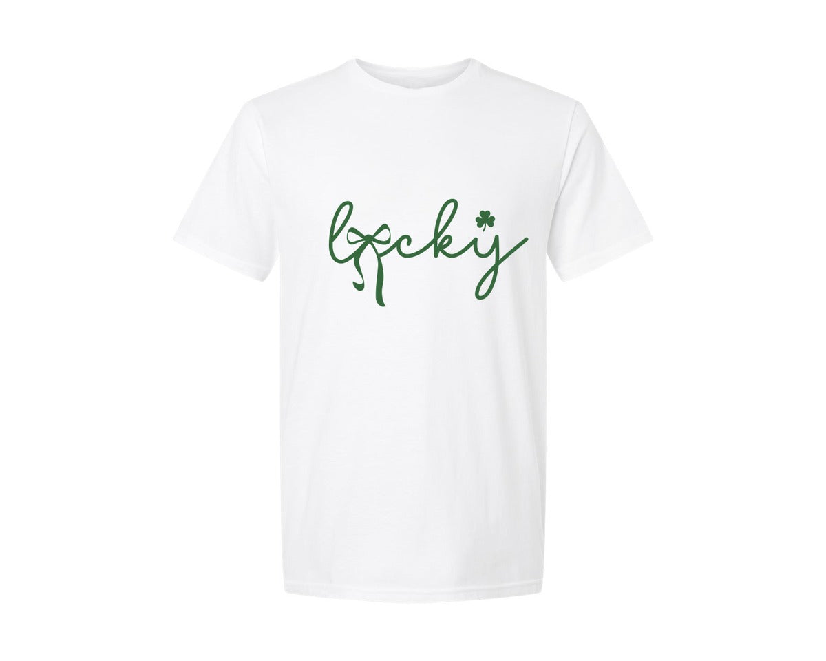 brand:Generic|color:White|Lucky St Patricks Day Coquette 7 Graphic T-Shirt