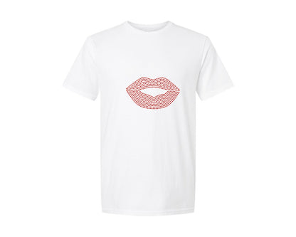 brand:Generic|color:White|Lips Rhinestone Template 7 Graphic T-Shirt