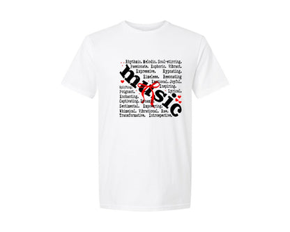 brand:Generic|color:White|Music Words Music Coquette Bow Graphic T-Shirt