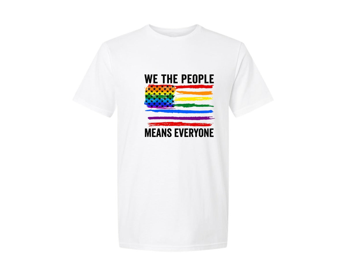 brand:Generic|color:White|Pride Means Everyone Rainbow Flag Graphic T-Shirt
