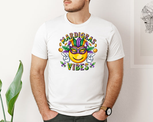 Mardi Gras Vibes Smiley Face 2 Graphic T-Shirt