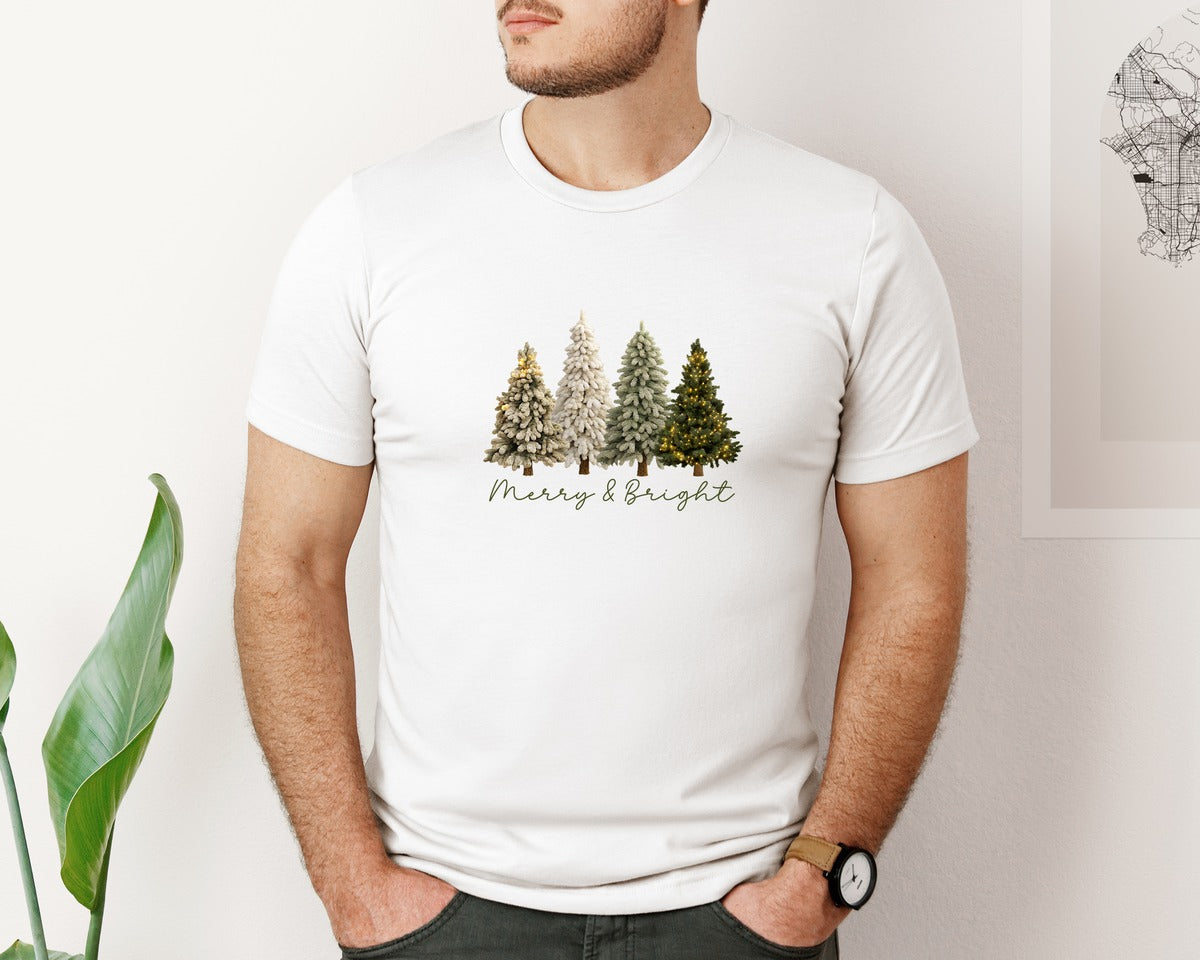brand:Bella Canvas|color:White|Merry And Bright Faux Yarn Christmas 10 Graphic T-Shirt