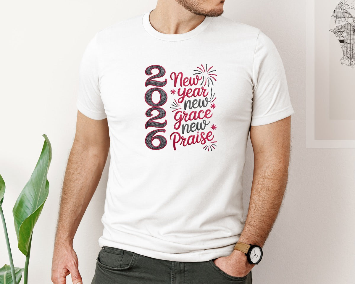 brand:Bella Canvas|color:White|2026 New Year New Grace New Praise 7 Graphic T-Shirt