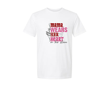 brand:Generic|color:White|This Mama Wears Her Heart On Her Sleeve 84 Graphic T-Shirt