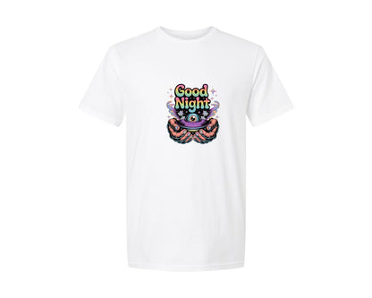 brand:Generic|color:White|Good Night Text With Ufo Cosmic Hands Graphic T-Shirt