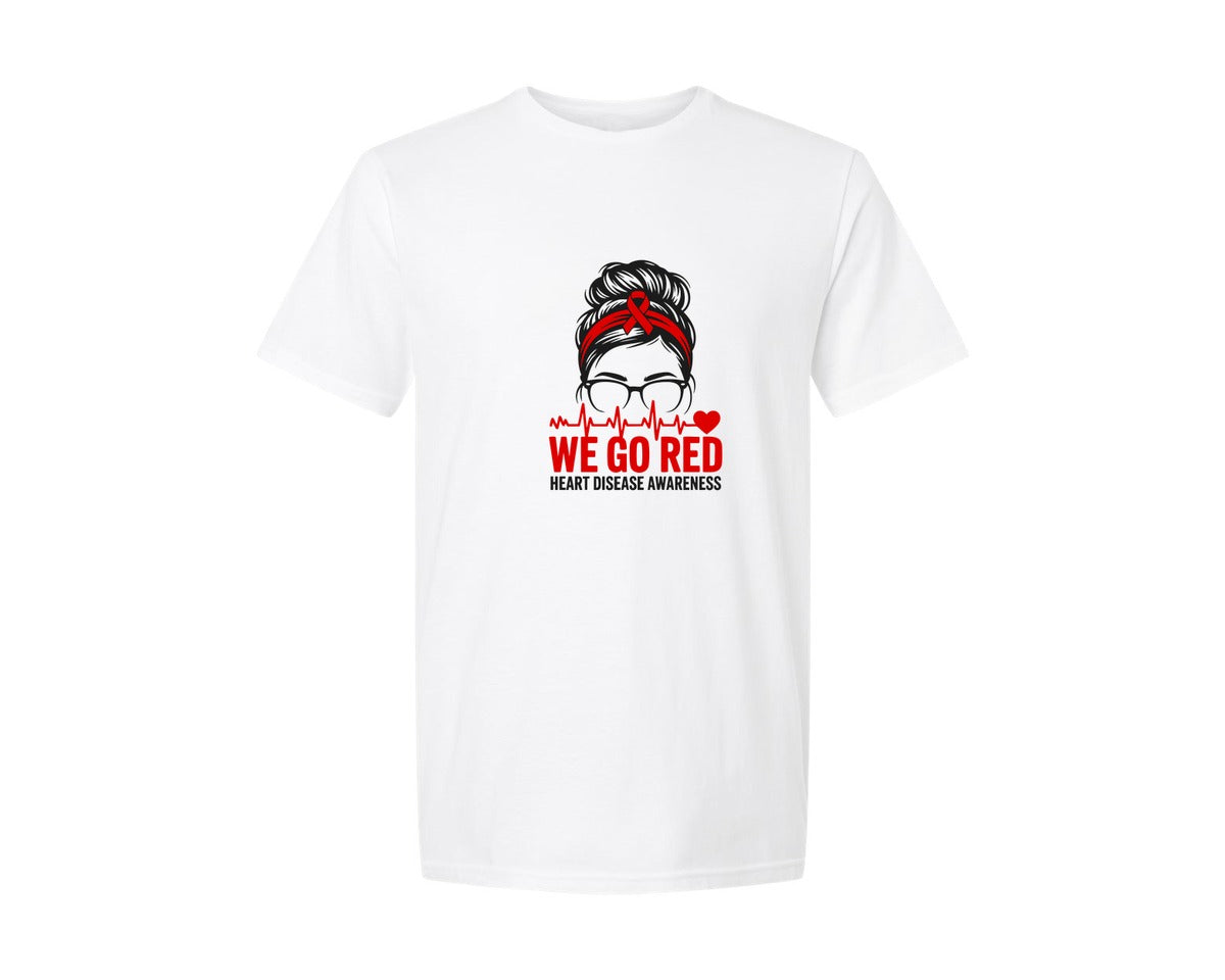 brand:Generic|color:White|We Go Red Heart Disease Awareness Graphic T-Shirt