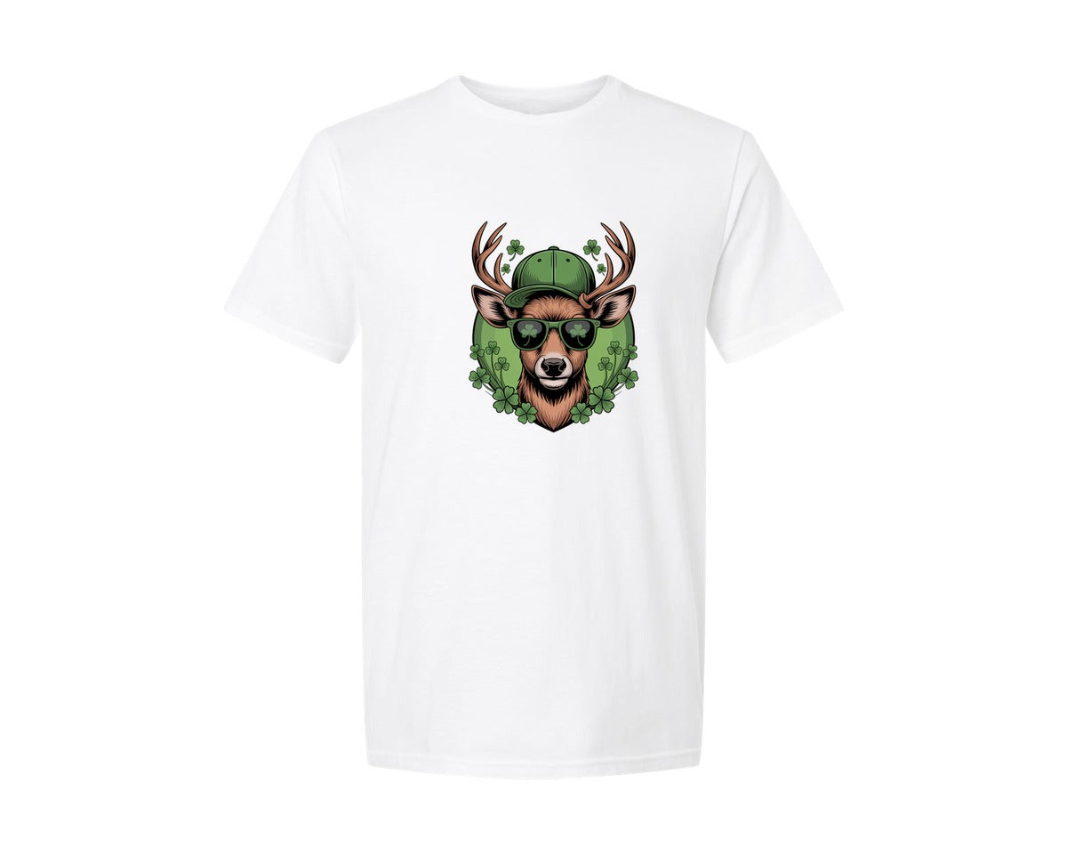 brand:Generic|color:White|St Patricks Day Buck Hunting Graphic T-Shirt