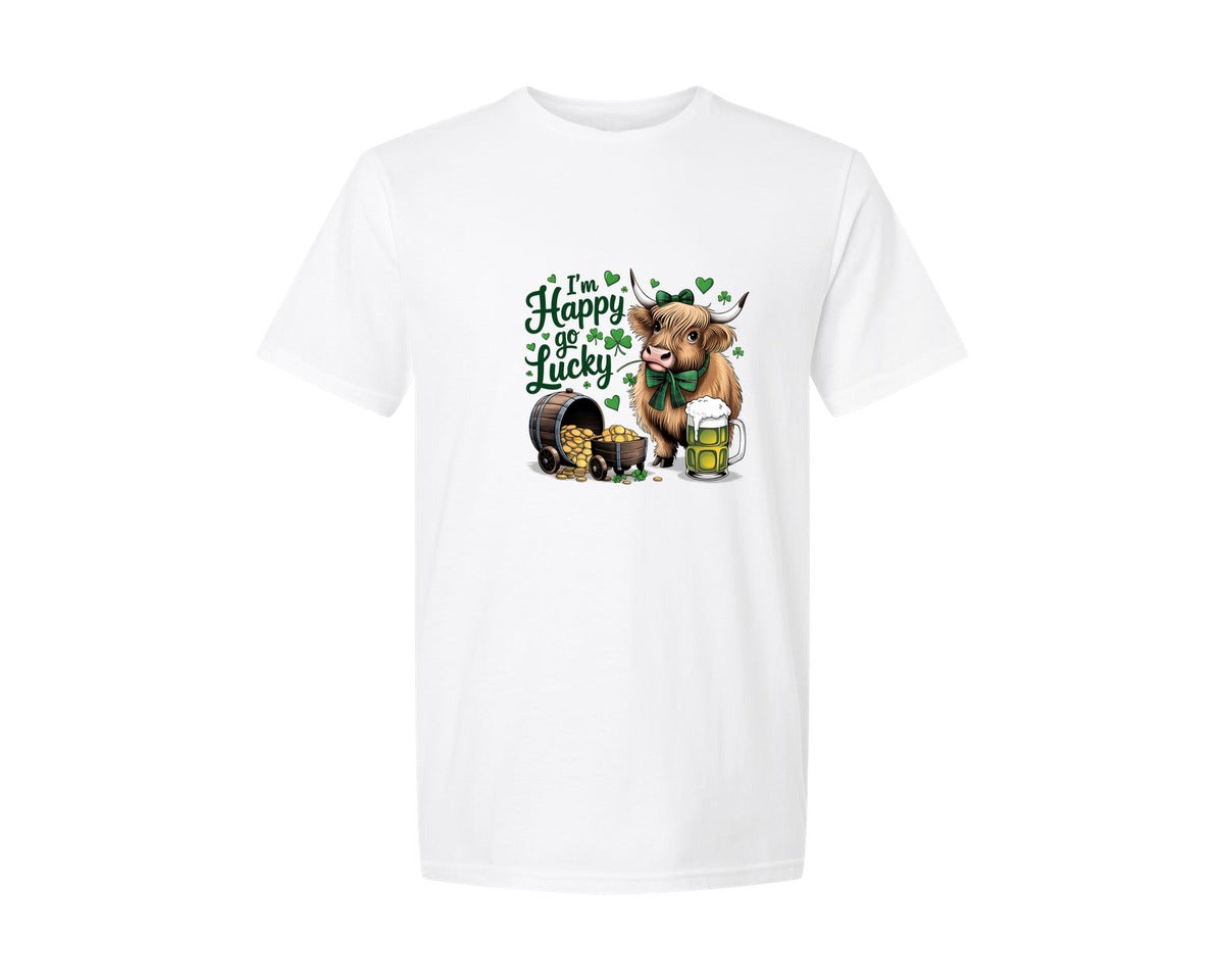 brand:Generic|color:White|St Patricks Day Highland Cow 18 Graphic T-Shirt