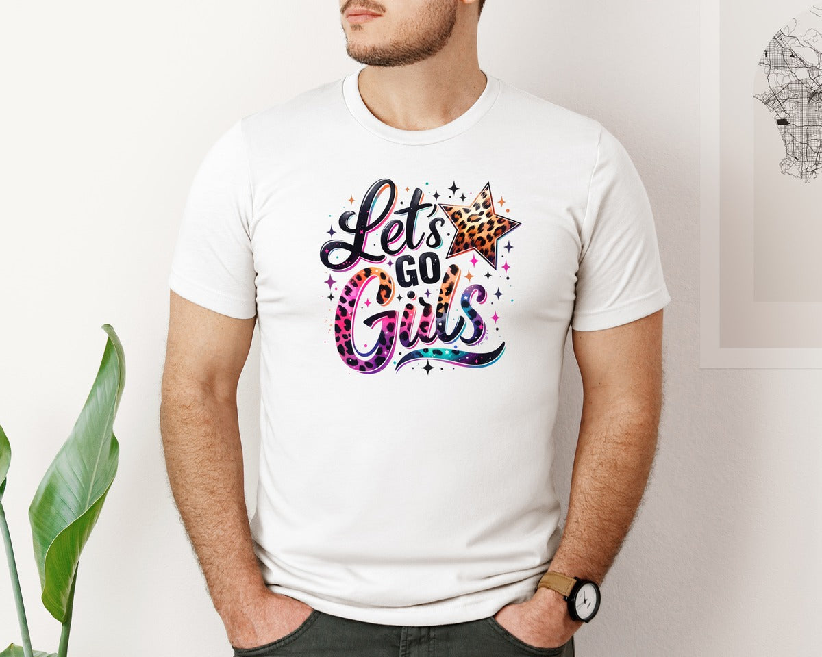 brand:Bella Canvas|color:White|Leopard Star Cowgirl Lets Go Girls Graphic T-Shirt