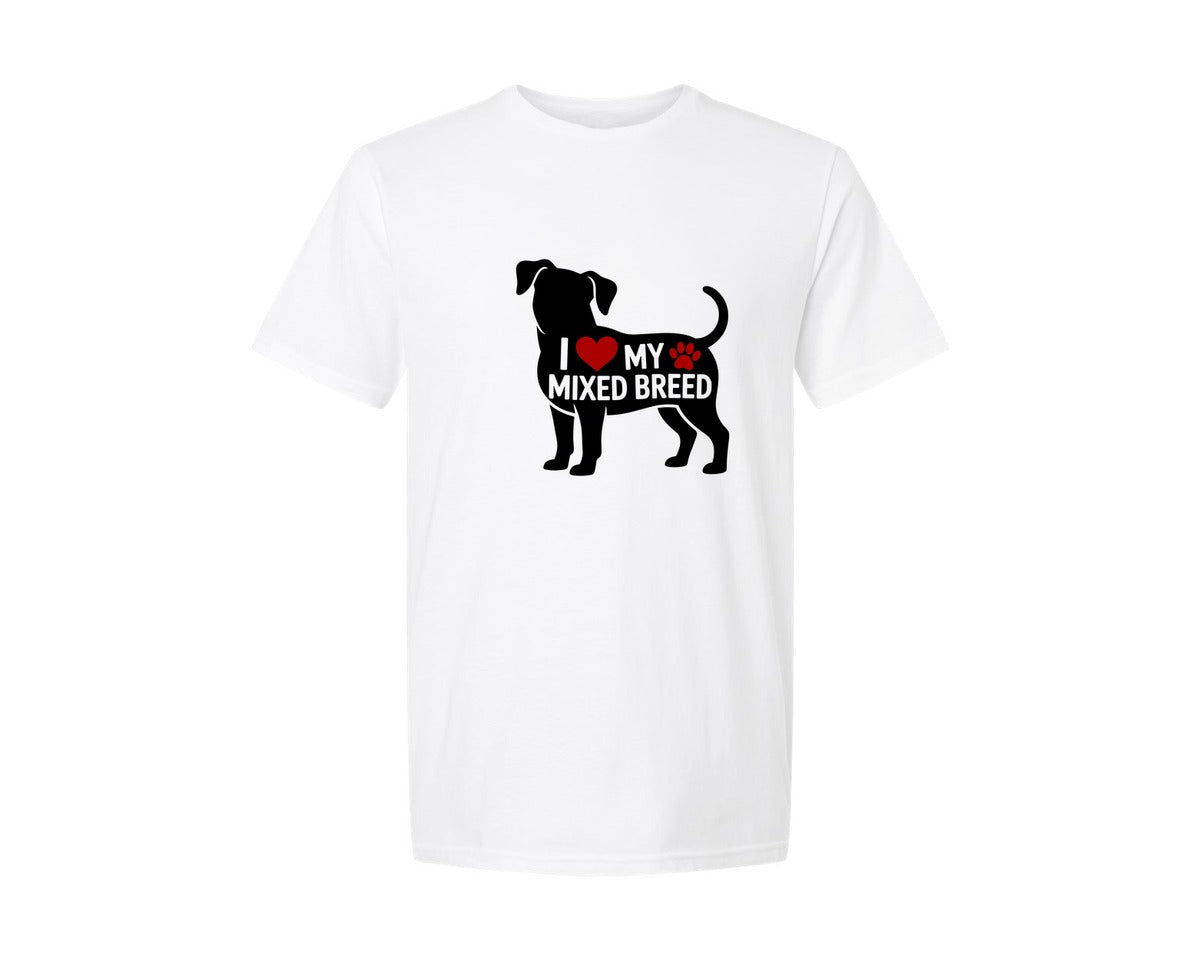 brand:Generic|color:White|I Love My Mixed Breed Dog Ai Graphic T-Shirt
