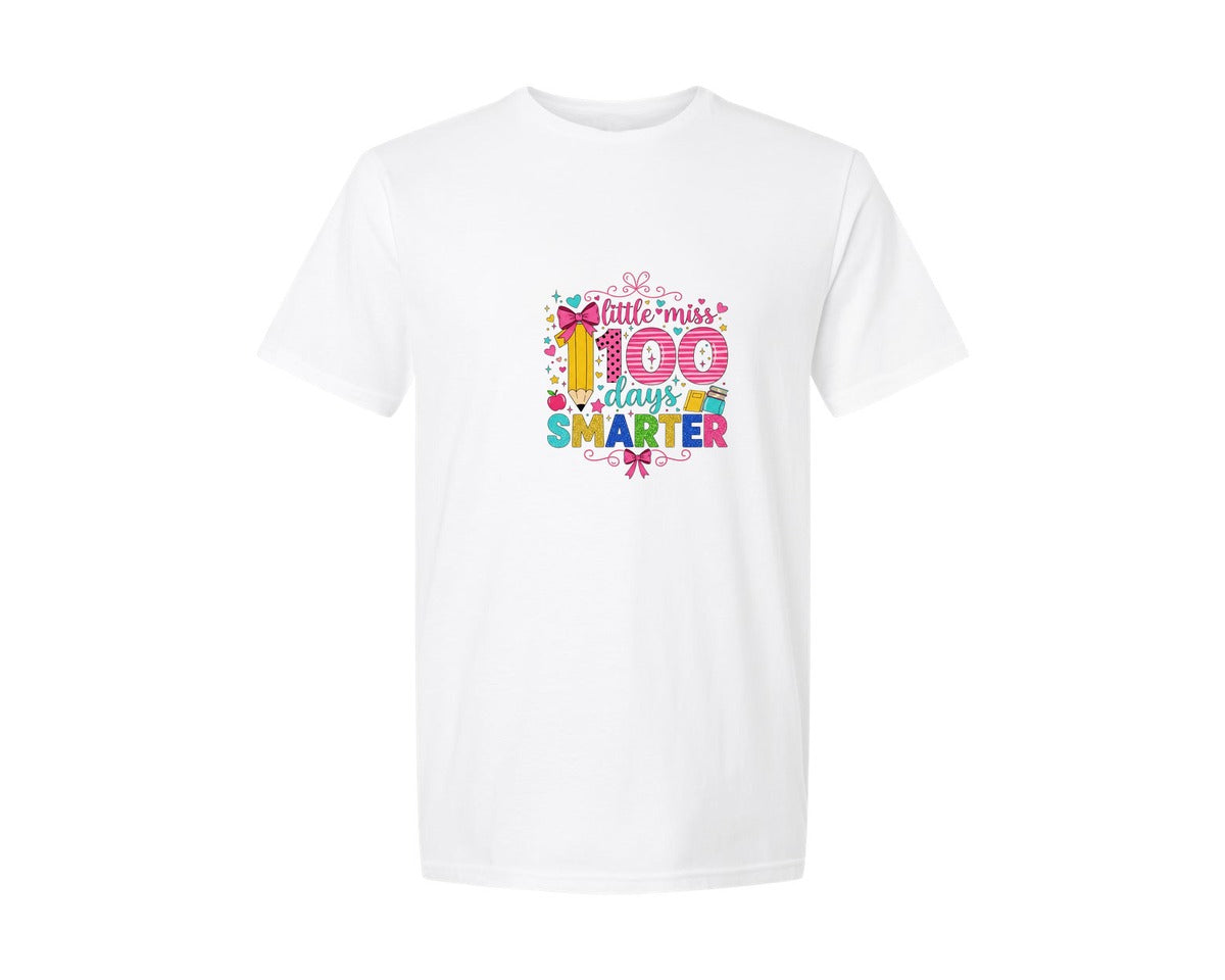 brand:Generic|color:White|Little Miss 100 Days Smarter 37 Graphic T-Shirt