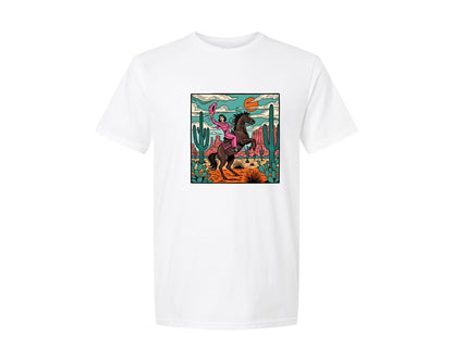 brand:Generic|color:White|Desert Cowgirl Riding Horse Western Graphic T-Shirt