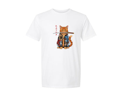 brand:Generic|color:White|Katana Yakuza Cat Japanese Tattoo Graphic T-Shirt