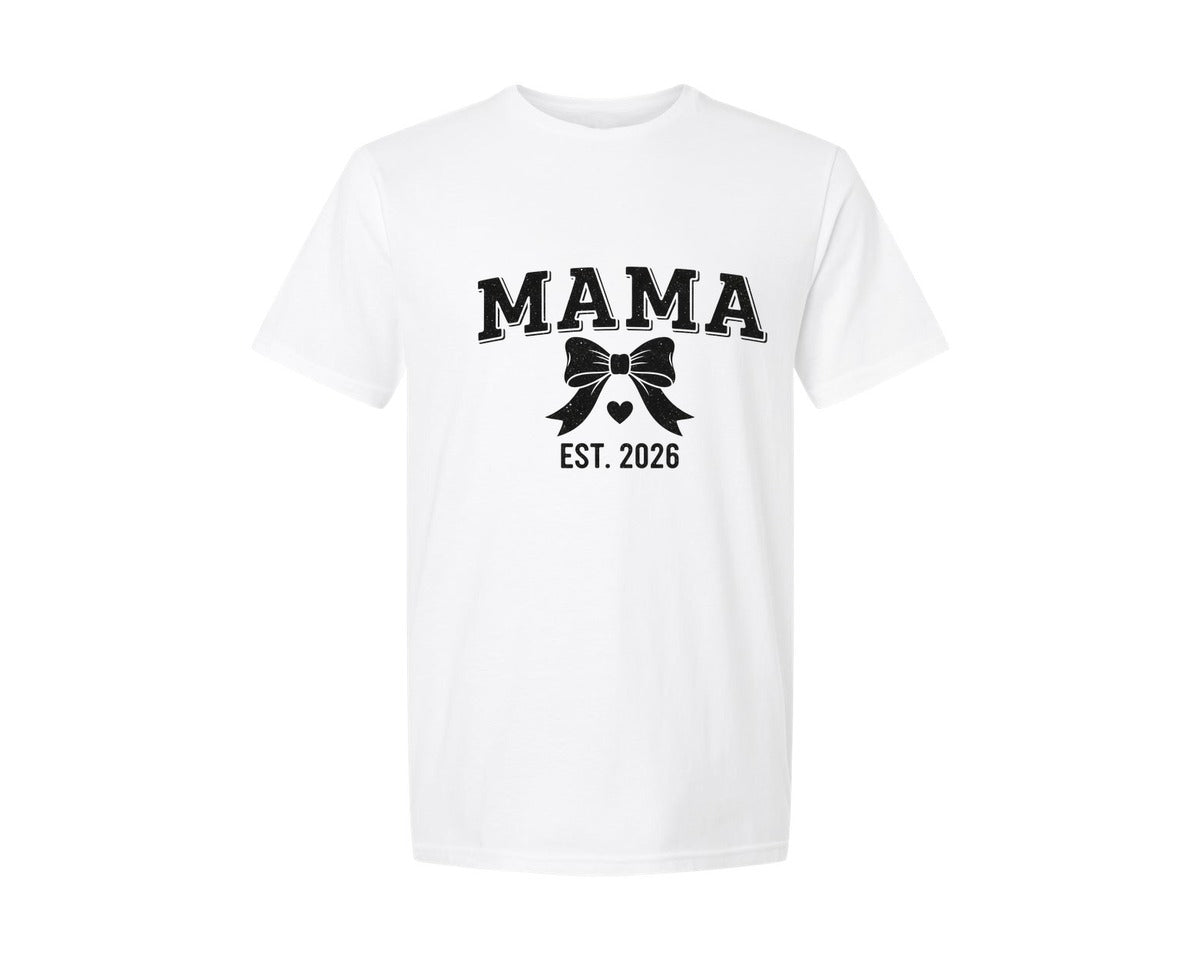 brand:Generic|color:White|Mama Established Bow Vintage Design Graphic T-Shirt