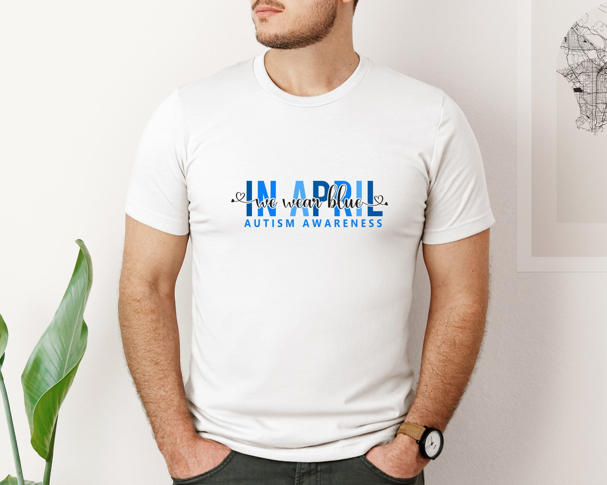 brand:Bella Canvas|color:White|In April We Wear Blue Autism Awareness 17 Graphic T-Shirt