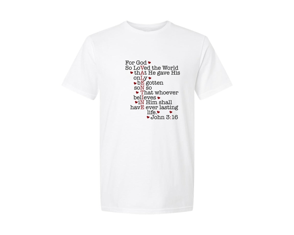 brand:Generic|color:White|For God So Loved The World Valentine Graphic T-Shirt