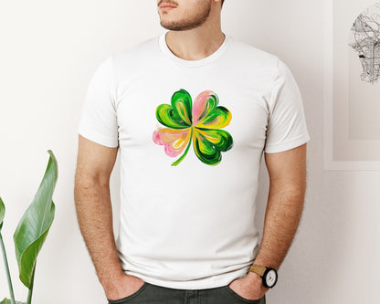 brand:Bella Canvas|color:White|Brushstroke Shamrock Graphic T-Shirt