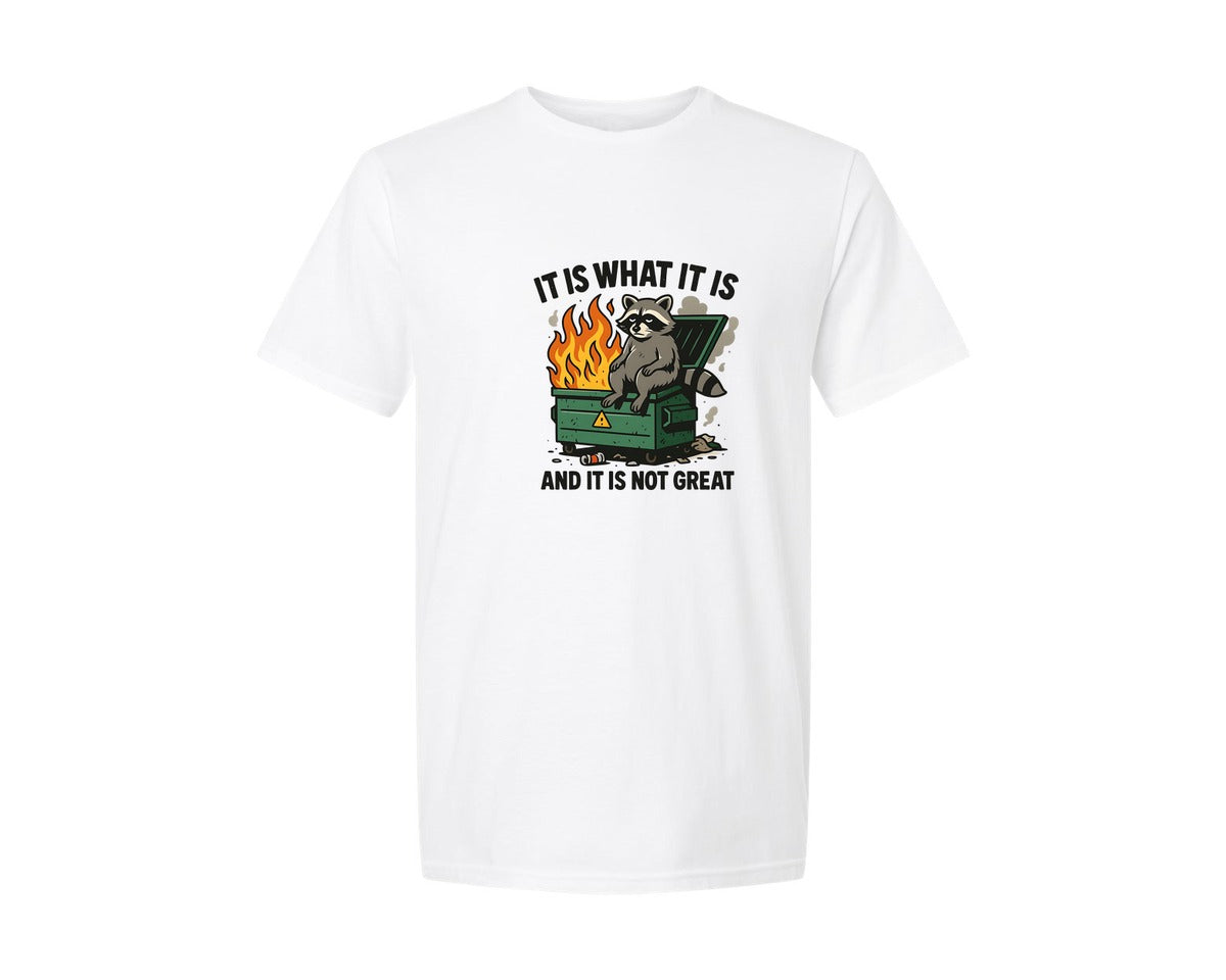 brand:Generic|color:White|Funny Dumpster Racoon Graphic T-Shirt