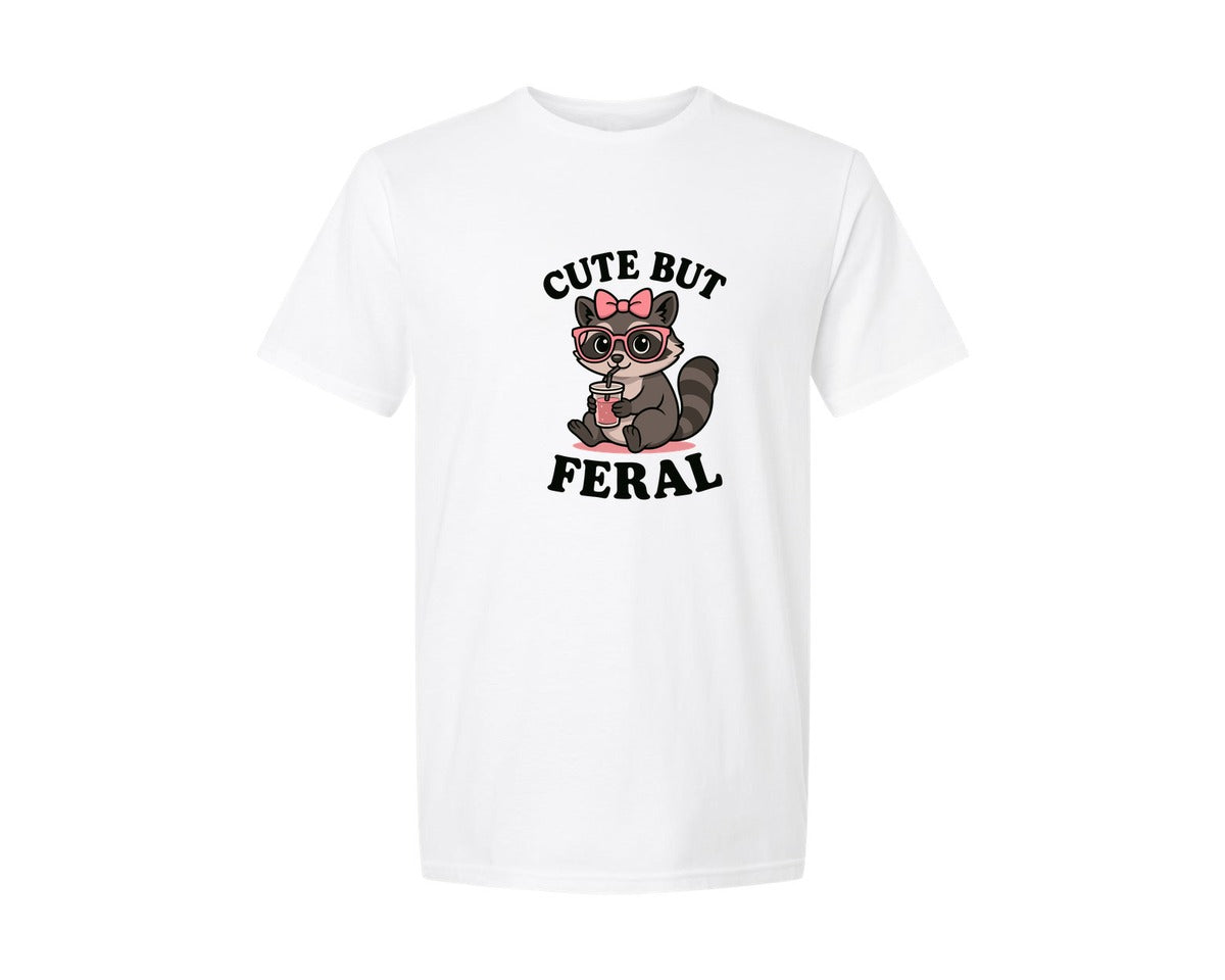 brand:Generic|color:White|Cute But Feral Raccoon T Shirt 3 Graphic T-Shirt