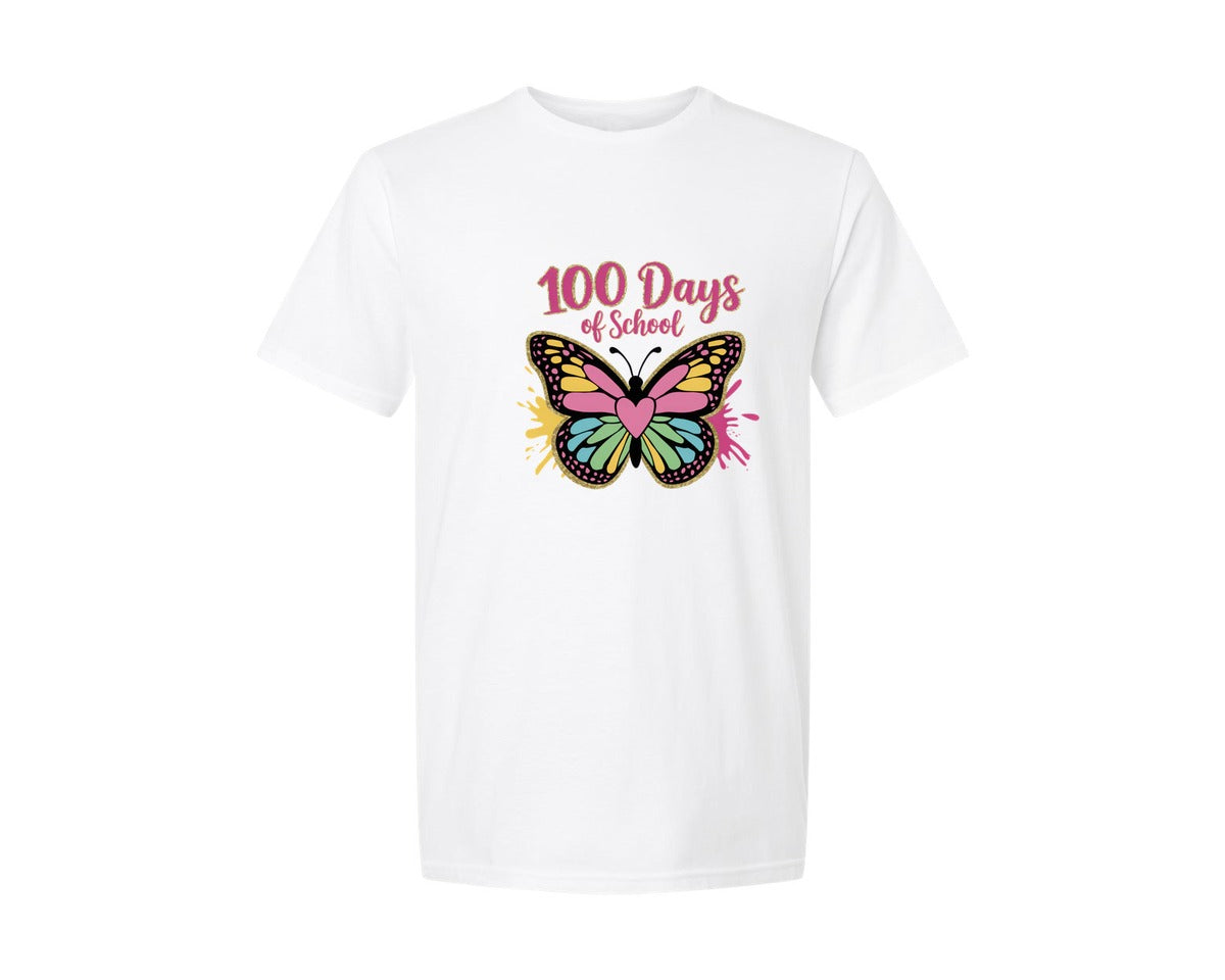 brand:Generic|color:White|100 Days Of School Butterfly Graphic T-Shirt