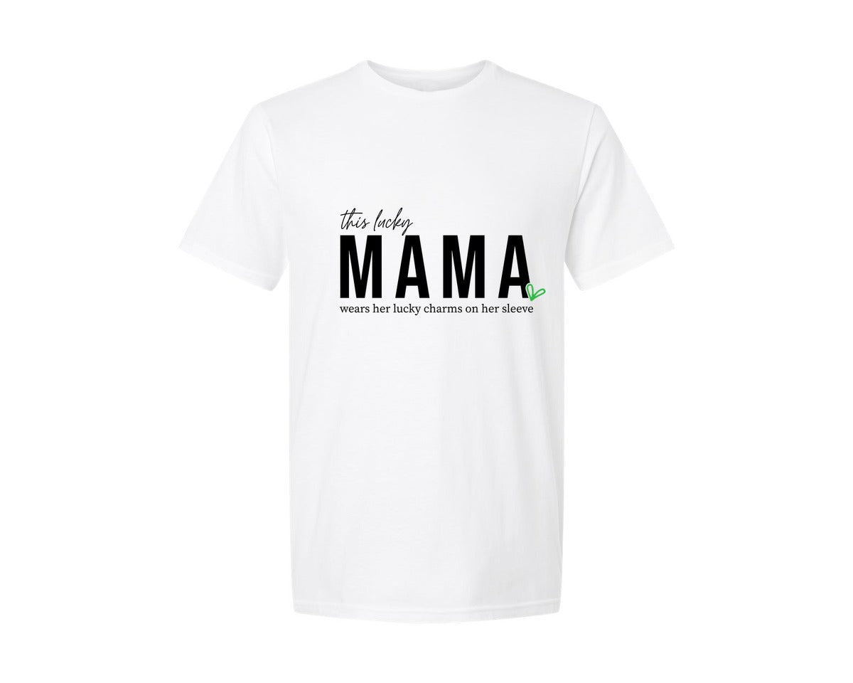 brand:Generic|color:White|This Lucky Mama Wears Lucky Sleeve Graphic T-Shirt