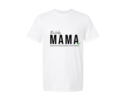 brand:Generic|color:White|This Lucky Mama Wears Lucky Sleeve Graphic T-Shirt