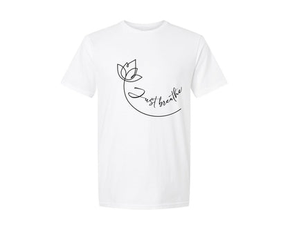brand:Generic|color:White|Just Breathe Yoga Lotus Graphic T-Shirt
