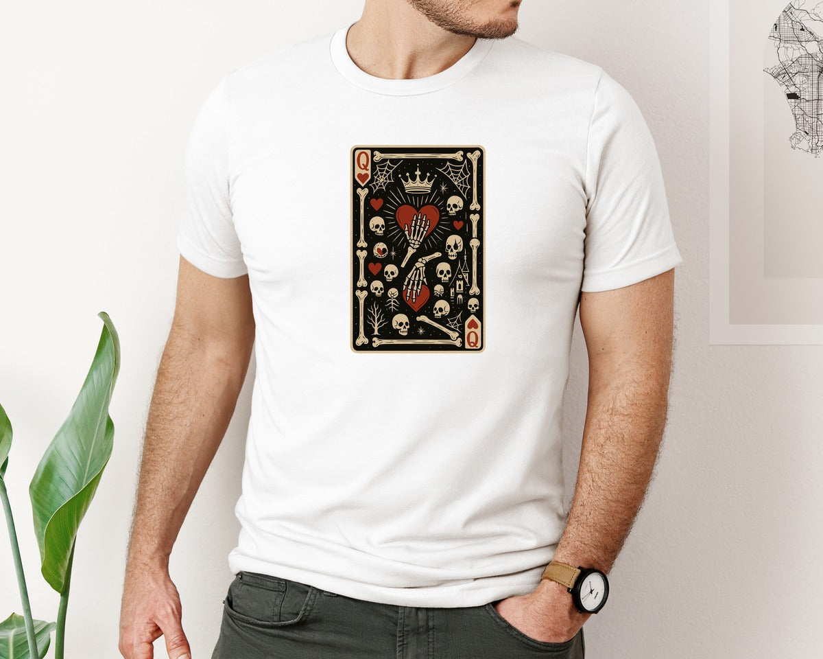 brand:Bella Canvas|color:White|Queen Of Hearts Skeleton Gothic Graphic T-Shirt