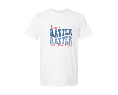 brand:Generic|color:White|Retro Baseball Hey Batter Batter Swing Graphic T-Shirt