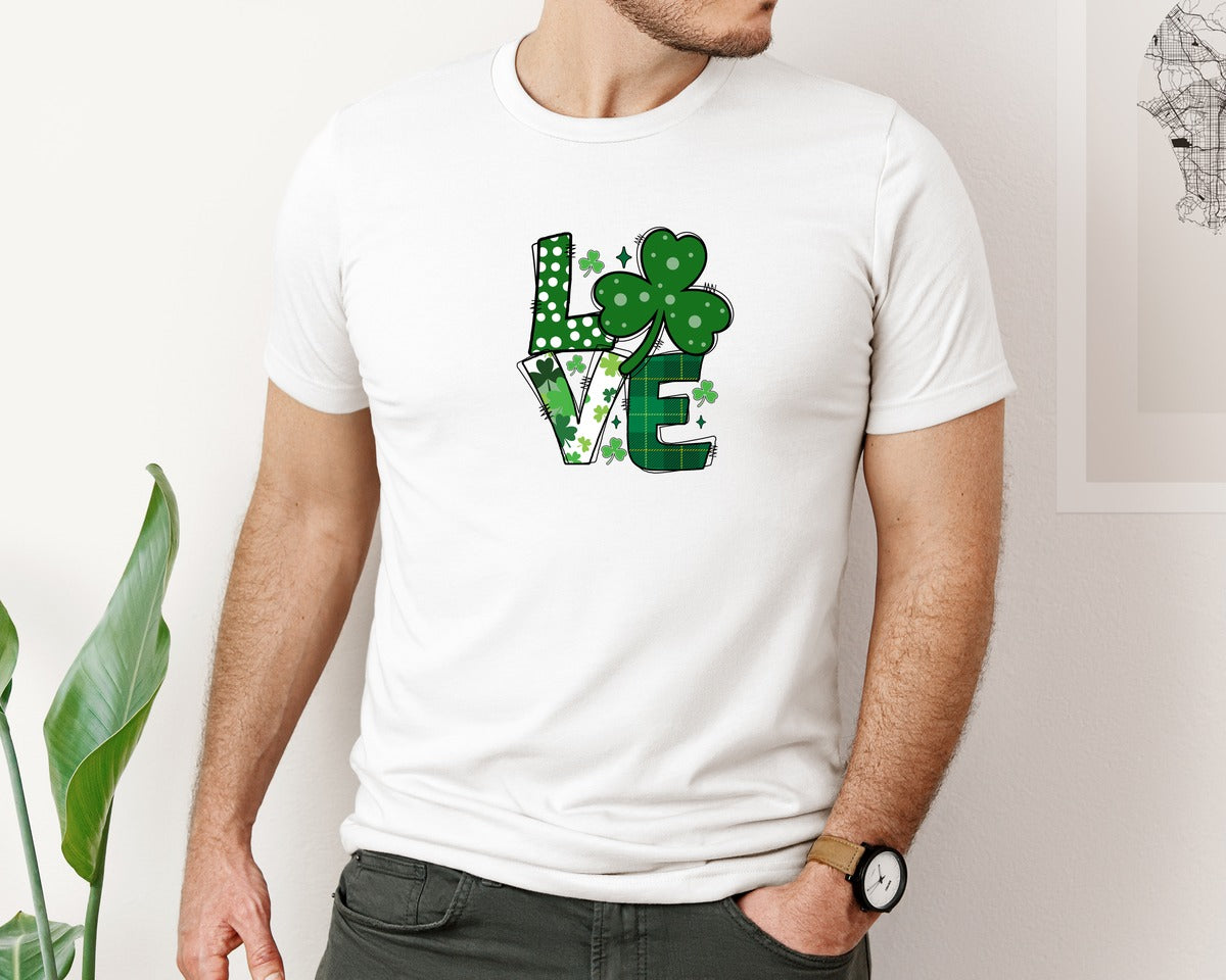 brand:Bella Canvas|color:White|Love Cute Green St Patricks Day Shirt Graphic T-Shirt