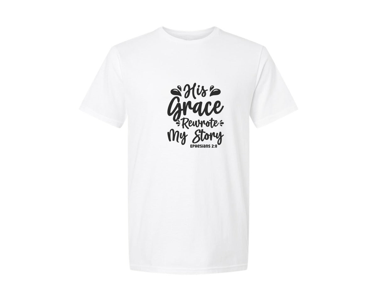 brand:Generic|color:White|His Grace Rewrites My Story Graphic T-Shirt