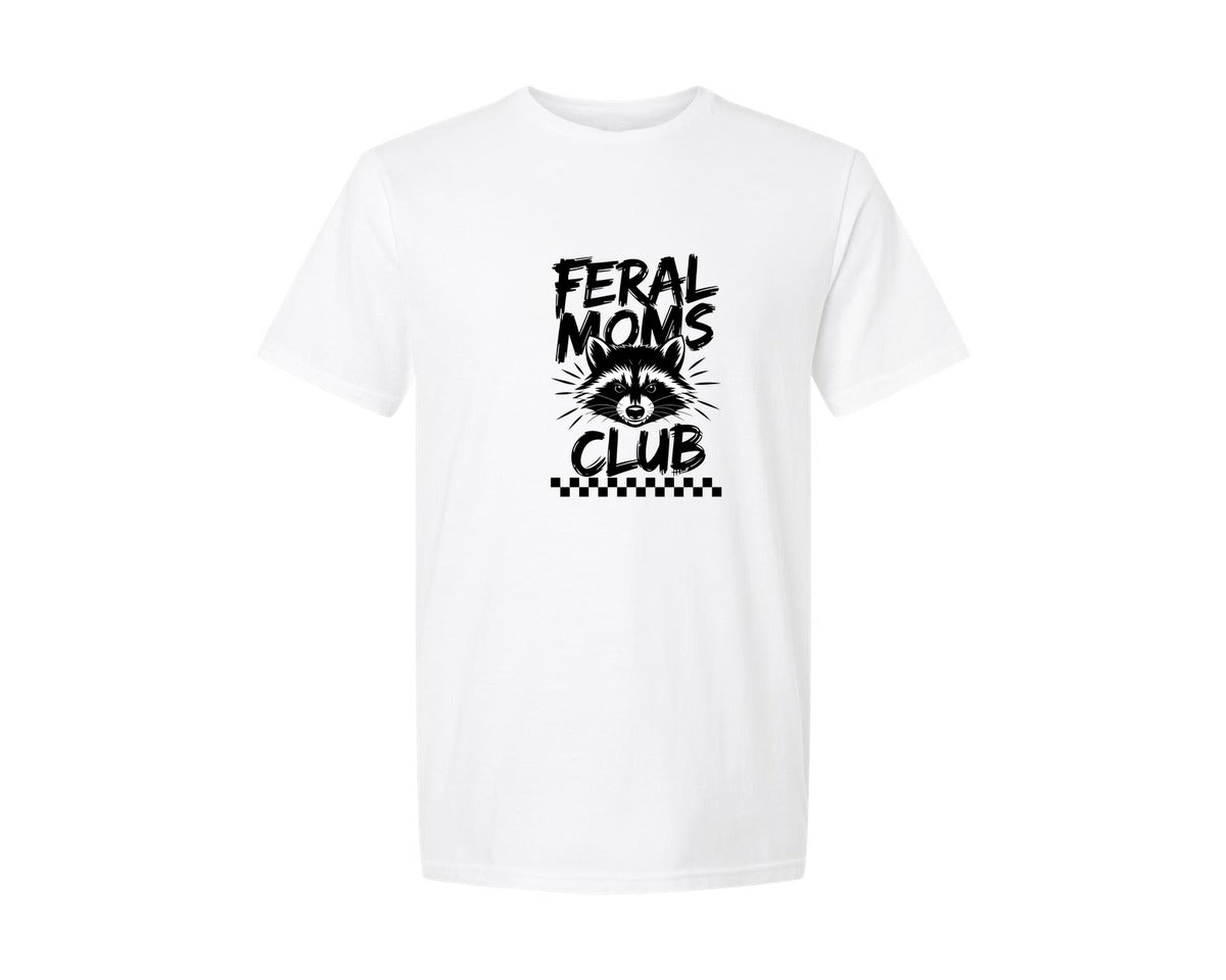 brand:Generic|color:White|Feral Moms Club Mom Life Raccoon Graphic T-Shirt
