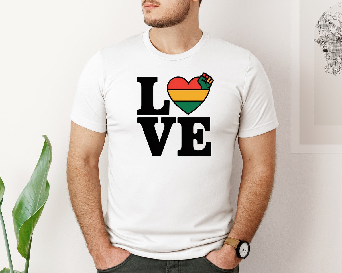 brand:Bella Canvas|color:White|Love Black History Month Graphic T-Shirt