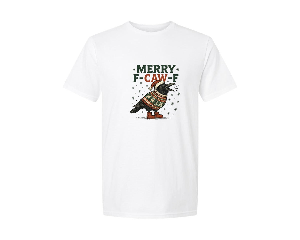 brand:Generic|color:White|Fcawf Funny Crow Merry Fcawf Graphic T-Shirt