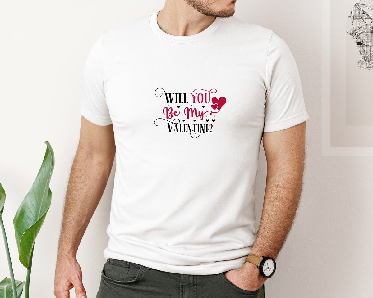 brand:Bella Canvas|color:White|Will You Be My Valentine Design 60 Graphic T-Shirt
