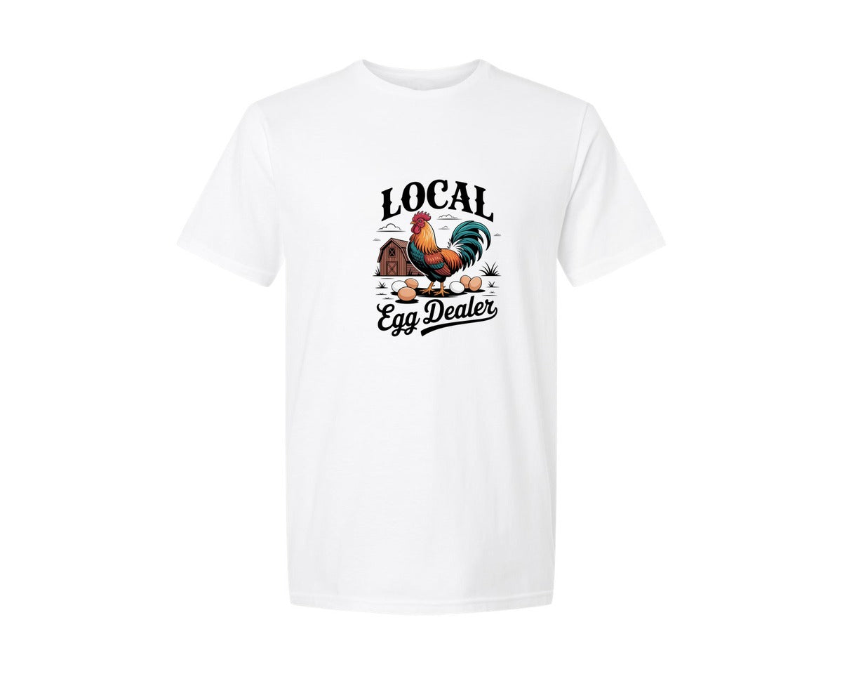 brand:Generic|color:White|Local Egg Dealer Rooster Farmhouse Graphic T-Shirt