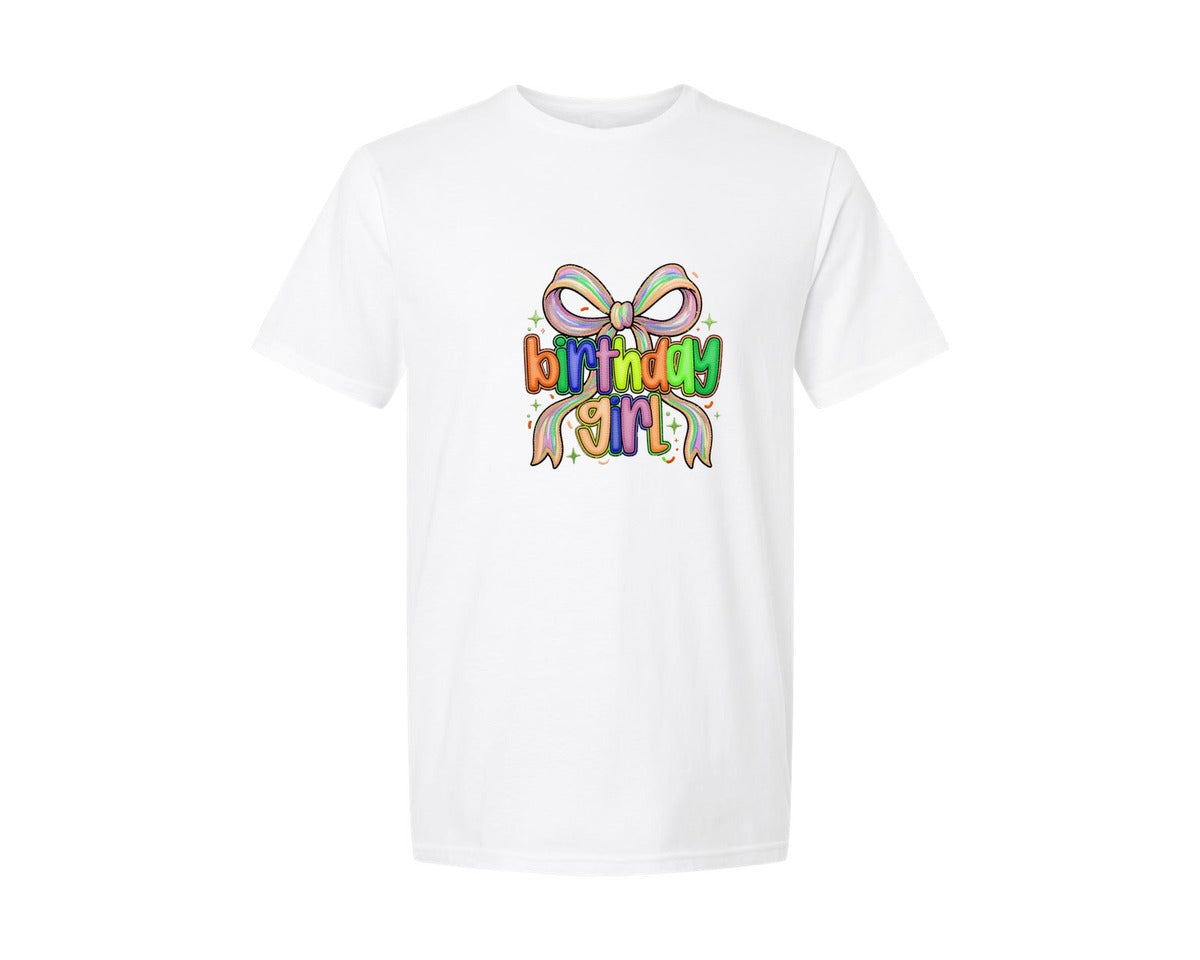 brand:Generic|color:White|Birthday Girl Bow Faux Yarn Coquette Graphic T-Shirt