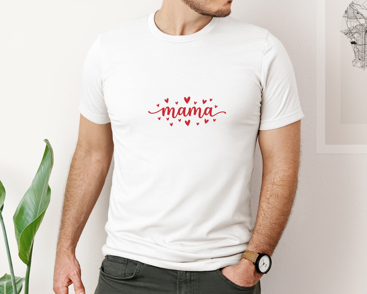 brand:Bella Canvas|color:White|Mama Heart Script Typography Design Graphic T-Shirt