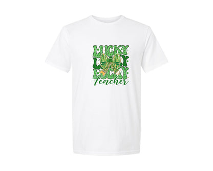 brand:Generic|color:White|Lucky Lucky Lucky Teacher Graphic T-Shirt