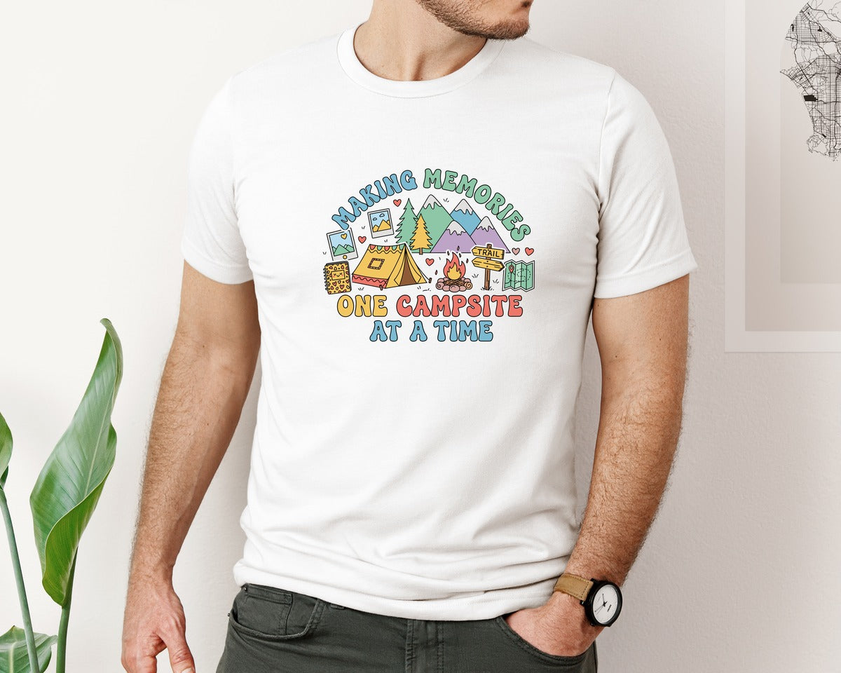 brand:Bella Canvas|color:White|Making Memories Camping Graphic T-Shirt