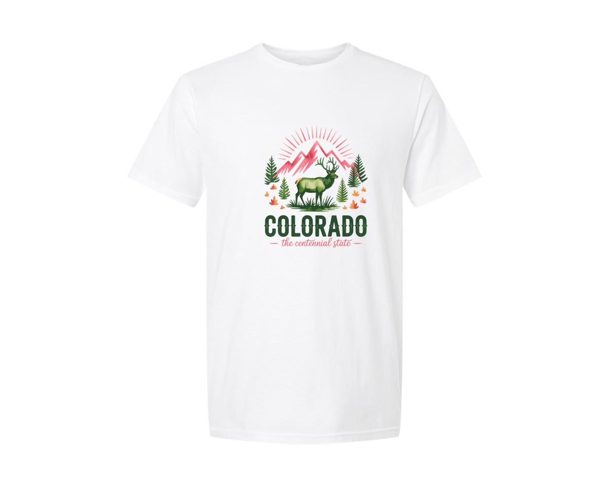 brand:Generic|color:White|Colorado The Centennial State Deer Graphic T-Shirt
