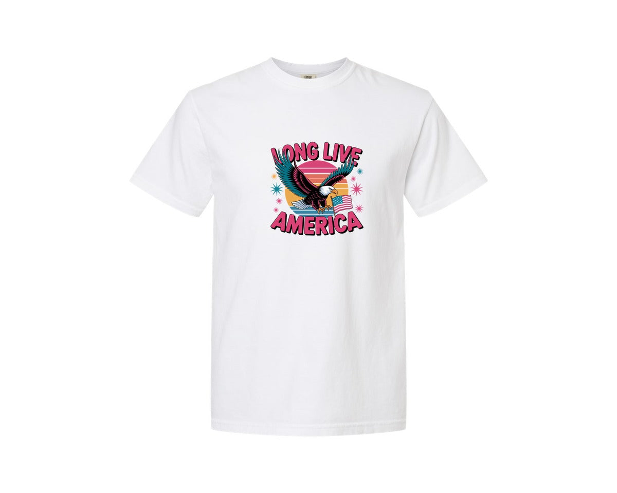 brand:Comfort Colors|color:White|Long Live America Graphic T-Shirt