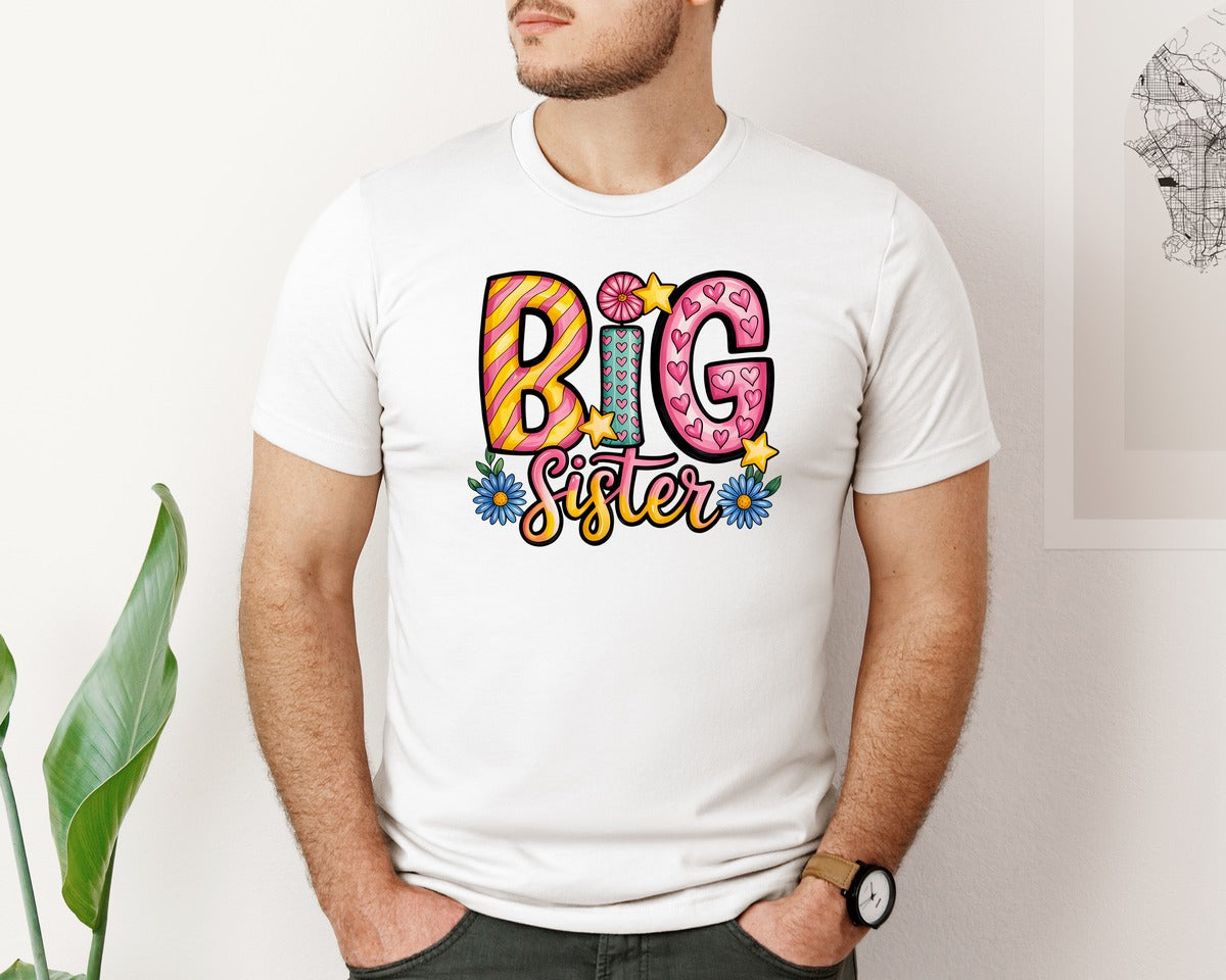 brand:Bella Canvas|color:White|Big Sister Design Graphic T-Shirt