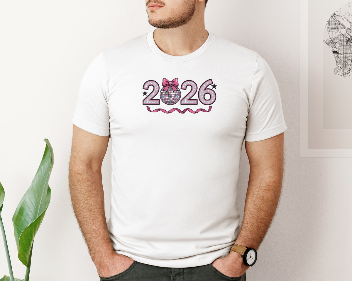 brand:Bella Canvas|color:White|Coquette New Year 2026 Disco Ball 2 Graphic T-Shirt
